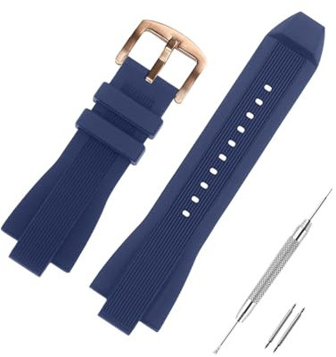 TitiGeeli Watch Band Compatible with Michael Kors, Soft Silicone Rubber Replacement Wrist Strap for Michael MK8152 MK8356 MK8184 Watch Straps (2: Blue + Rose gold buckle)