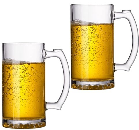 Jarra de cerveza de cristal para congelador, jarra de cerveza de vidrio grande y pesado con asa, vasos de vidrio transparente esmerilado de 17 onzas para cerveza de raíz, agua, beber