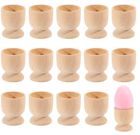 CHGCRAFT 15Pz Portauova in Legno Cappucci per Uova in Legno Vassoi per Uova in Legno Supporti per Uova in Legno Non finiti Vassoi per Uova in Legno Vuoti per Feste Decorazione Pasquale