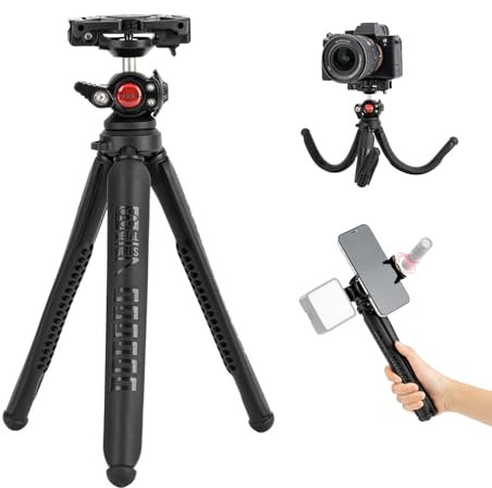 Fotopro Flexible Tripod Smartphone Tripod for Travel Vlog Live Horizontal and Vertical Shooting, Lightweight Compact Desktop Selfie Stick UFO4 Black