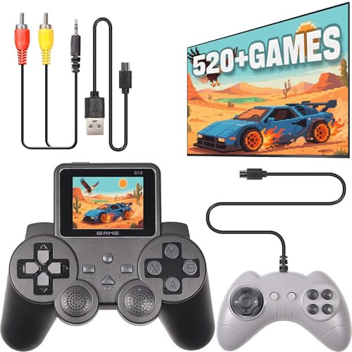 Arespark Consola de Juegos Retro, Pantalla de 3 Pulgadas Videoconsola Retro con 2 Gamepads, Consola Retro Portatil con Salida de TV, Consola Arcade con 520 Juegos