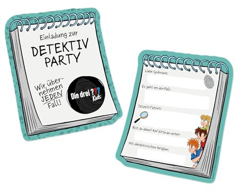 DH-Konzept 8 Einladungskarten * DIE DREI ??? KIDS * für Kinderparty und Kindergeburtstag | 3 Fragezeichen Einladungen Invites Kinder Detektive Party Set