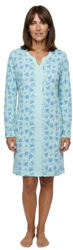 Zeitlos Nachthemd Damen Langarm Louise mit Amaryllis M-2XL Schlafshirt ohne Knöpfe mit Kimono-Stil Paspeln