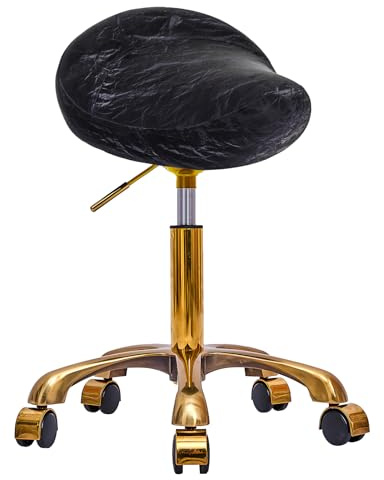 XCRFKGW Sattelhocker Gold Hocker mit Rollen, Rollhocker Höhenverstellbar, PU Leder Komfort Drehhocker, Salon Spa Kosmetik Stuhl, Sattelstuhl Ergonomisch 400lb (Schwarz, ohne Rückenlehne)