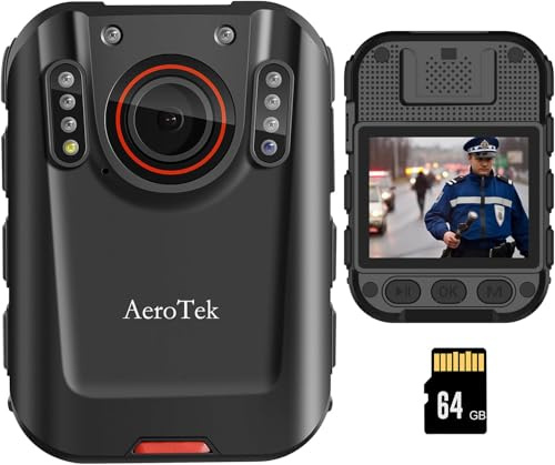 2K Body Kamera, Polizei Body Cam mit 64GB Videoaufnahme und Ultra-Infrarot Nachtsicht, Körper getragene Kamera für Strafverfolgung Recorder