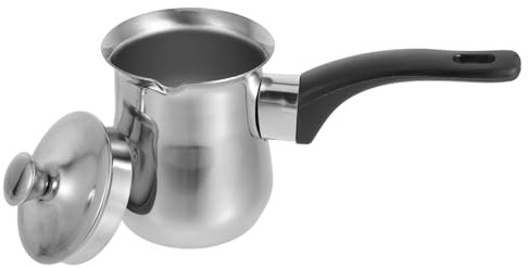 Türkische Kaffeekanne 180ml aus Edelstahl für Camping und Unterwegs | Silber, Vielseitig Nutzbar, mit Deckel und Griff, Kompakte Ausführung für Herd