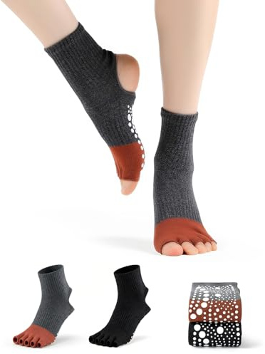 Olligey Pilates Yogasocken Yoga Socken Stoppersocken Damen Zehenfrei Offene Zehen Rutschfest für Pilates Yoga Ballett und Tanz 2 Paar