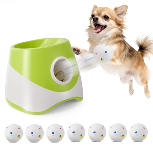 Nastopee Dispara pelotas para perros, lanza bolas para perros automática, bola interactiva con 6 mini de tenis, lanzador de pelotas de tenis, distancias ajustables 3/6/9 m para pequeñas y medianas