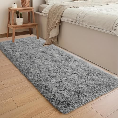 Jyswx Wohnzimmer Teppich Läufer – Waschbarer Rutschfester Fluffy Shaggy Teppich, Weicher Kuscheliger Teppich für Schlafzimmer, Kinderzimmer, Flur und Wohnzimmer, 50x150cm, Grau