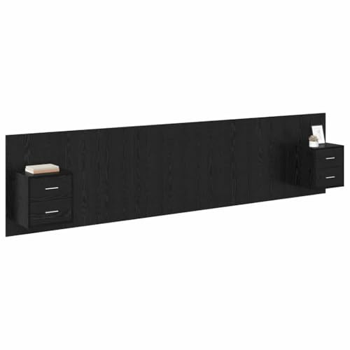 vidaXL Kopfteil mit Schrank 3 pcs Schwarz Eichen-Optik Holzwerkstoff, Modernes, minimalistisches Schlafzimmermöbel mit wandmontiertem Kopfteil für optimale Raumnutzung und Eleganz.