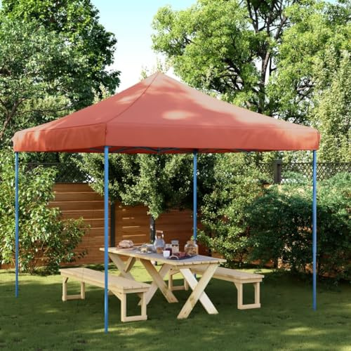 Partyzelt Faltbar Pop-Up Terrakottarot, 292x292x315 cm, Oxford-Gewebe mit PVC-Beschichtung, Robustes Stahlgestell, für Garten Outdoor Events, inkl. Seile & Nägel