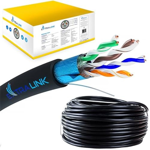 EXTRALINK Ethernet Cable 50M CAT6 Outdoor use, LAN Installation cable – 100% copper F/UTP shielded, 23AWG, PoE-compatible, CCTV, UV-resistant, PE outer sheath durable & weatherproof