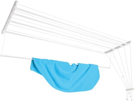 KADAX Tendedero de techo 5x180cm, tendedero ahorrador de espacio para montaje en el techo, secador de ropa para el techo, tendedero de techo de acero (Blanco)