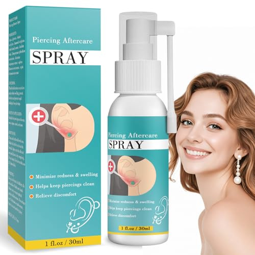 Piercing Cleaning Solution, Saline Solution Piercings, Ear Piercing Cleaning Solutions, Piercings Aftercare Saline Spray for Nose, Ears, and Body, Contactless with Angled Nozzle (30ml)