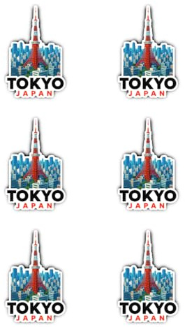 Laminierte Aufkleber: 50 mm, 6 Stück - TOKYO JAPAN Tower Sticker wasserfest Outdoor Souvenir