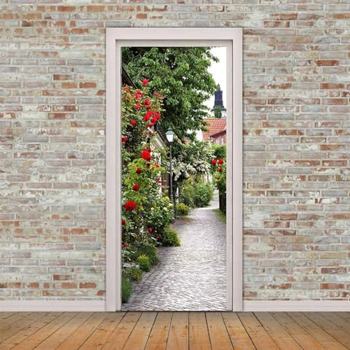 TACOKI Türtapete Selbstklebend Türposter Garten Türbekleben Landschaft Türbilder, 3D Effekt Fototapete Türfolie Poster Türaufkleber Wandtattoo Tür Dekoration Stickers 88x200 cm 4342z