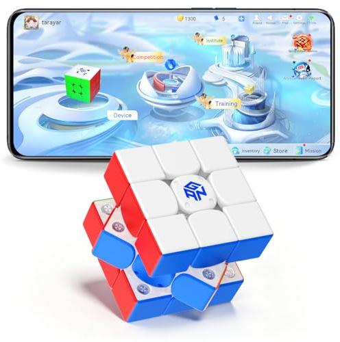 GAN i4 Smart Cube 3x3, Zauberwürfel Magnetisch Intelligenter Speed Cube, UV | Bluetooth Elektronischer Magnetischer Cube für Kinder und Erwachsene Timer mit App Online-Wettbewerb, GanPod-Ladestation