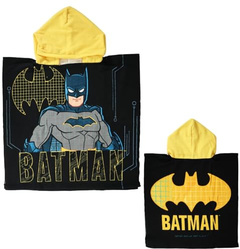 Aymax DC Comics Batman Kinder Badeponcho 55x55 cm – Mikrofaser Poncho mit Kapuze – beidseitiges Motiv – schnelltrocknender Badeponcho aus Polyester für Jungen