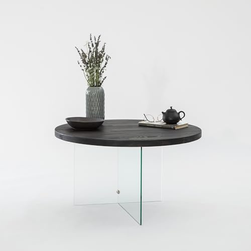 Hanah Home Modern Coffee Table, 70 cm Width x 40 cm Height, 100% Tempered Glass & MDF Frame, Anthracite & Transparent | Stylish & Functional Design for Any Space