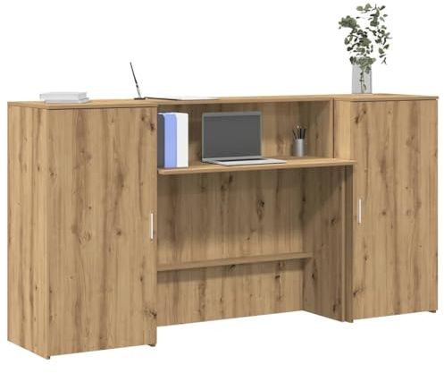 Ziaphsol mottagningsbänk i artisan-ek av trämaterial 200 x 50 x 103,5 cm med lagringsutrymme och hylla för kontor, hemmakontor, reception, kassabänk och arbetsrum