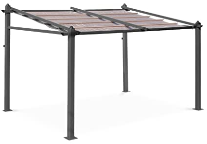 Alice's Garden - Pergola Murale en Aluminium - Murum 3x4m - Toile Taupe - Tonnelle idéale pour Votre terrasse. Toit Retractable. Toile coulissante. Structure Aluminium