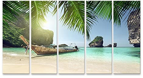 islandburner Bild auf Leinwand Fischer Long Tail Boot Phi Phi Insel Thailand Bilder Wandbilder Poster