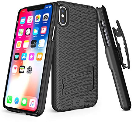WixGear iPhone X/XS Holster Case, Slim Shell Holster Combo Case for Apple iPhone X/XS/iPhone 10 with Stand and Swivel Belt Clip - Black
