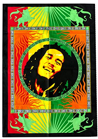 Rastogi Handicrafts Bob Marley, Hendrix Gitarre, 101,6 x 76,2 cm, Wandteppich, dekoratives indisches Wohnheim-Dekor, Baumwolle, mehrfarbig (RH-150)
