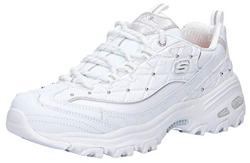 Skechers D'Lites Glamour Feels, Scarpe da Ginnastica Donna, White Leather/Silver Trim, 38.5 EU