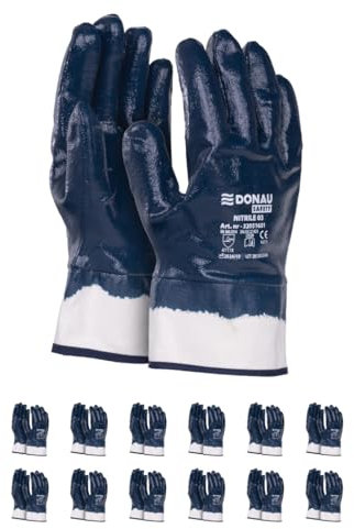 DONAU SAFETY Nitril-Arbeitshandschuhe Vollbeschichtet/Dunkelblau Blau/Größe 08, 12 Paar/Handschuhe/Wasserdichte ölbeständig Abriebfest Schutzhandschuhe Nitrilhandschuhe