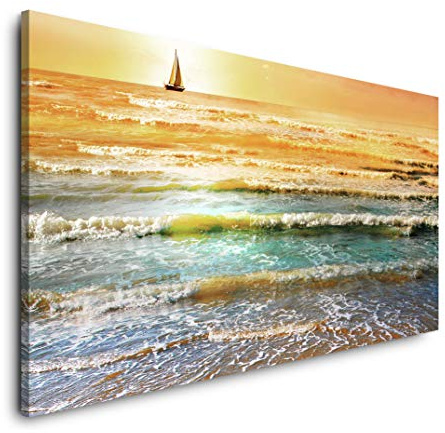 Meer mit Wellen 120x 60cm Panorama Leinwand Bild XXL Format Wandbilder Wohnzimmer Wohnung Deko Kunstdrucke