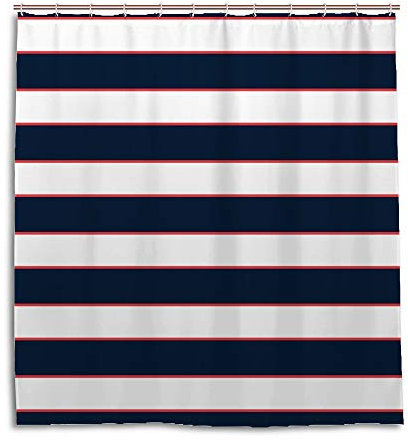 Ruchen Rideau de Douche imperméable à Rayures Horizontales Bleu Marine 183 cm, Polyester, Bleu, 60x72 inch