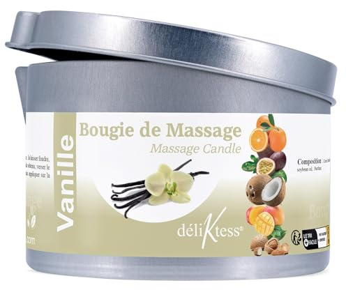 déliktess® - Bougie de massage Végétale 190 ml - 18 parfums au choix - Fabriquée en France (vanille)
