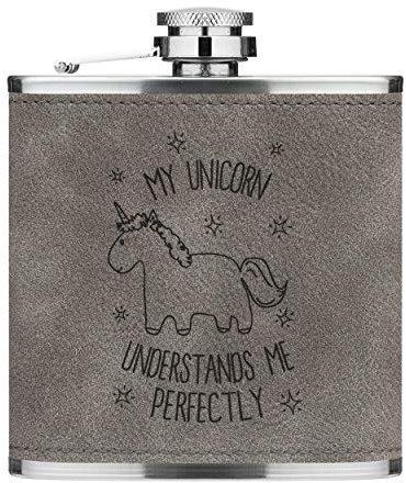 Lila My Einhorn Understands Me 6oz Pu-Leder Flachmann Grau Luxe