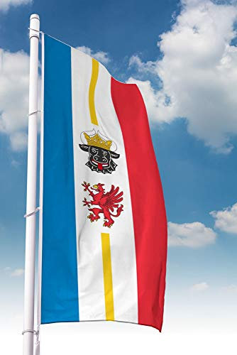 Deitert Bundesland-Flagge Mecklenburg-Vorpommern – 150x500 cm Mecklenburg-Vorpommern Fahne mit Wappen im Hochformat, Hissfahne aus reißfestem Polyester