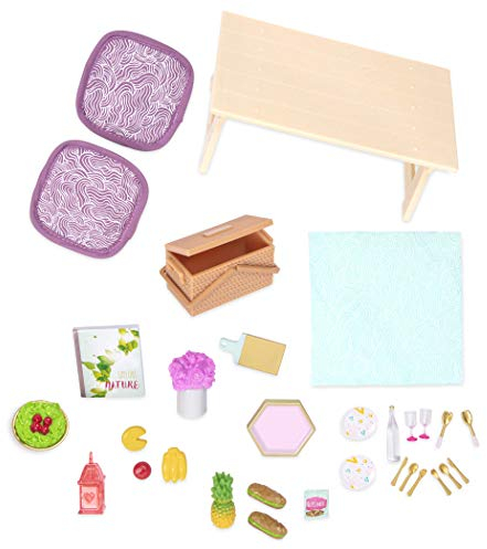Lori Picknick Set, Zubehör für 15 cm Mini Puppen – Puppenzubehör mit Accessoires, Tisch, Sitzkissen, Essen und mehr – Spielzeug für Kinder ab 3 Jahre