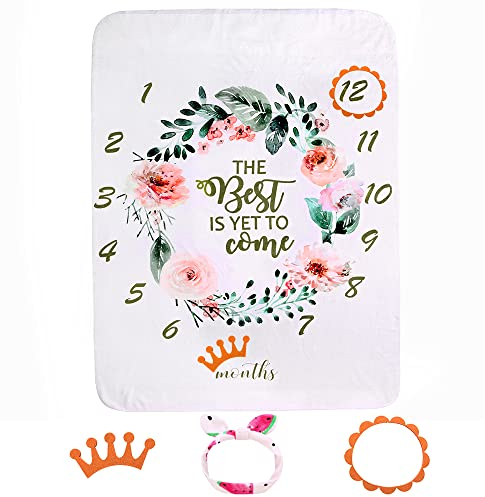 LAT LEE AND TOWN Babydecke Monatsdecke Meilenstein Fotohintergrund Flanell Decke Baby Mädchen Junge Neugeborenen 100X150CM(Kranz)