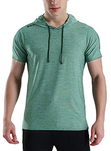 Herren Running Kapuzenpullover Fitness Sport Kurzarm T-Shirts Grün M