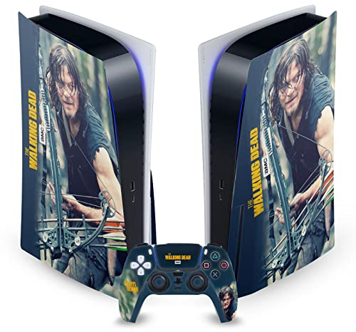 Head Case Designs Offizielle AMC The Walking Dead Daryl Lauern Daryl Dixon Grafiken Vinyl Frontplatte Haut Gaming Aufkleber Abziehbild Abdeckung kompatibel mit PS5 Disc Console & DualSense