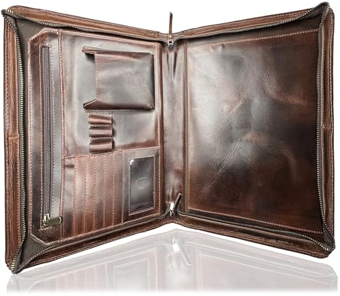 Rustic Town Conférencier A4 en Cuir | Porte-Documents pour Homme et Femme | Porte-Documents avec emplacements pour Stylo et Cartes