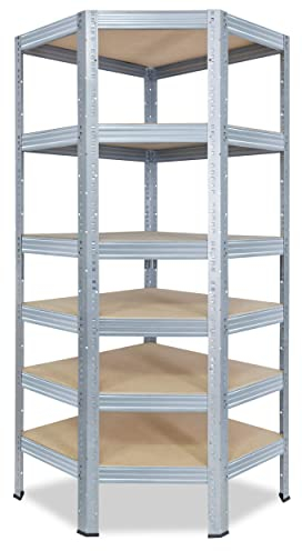 shelfplaza® 200x60x30cm PROFI Eckregal Schwerlast verzinkt/Metallregal Eckregal stehend 6 Böden je 166kg Tragkraft/Corner Shelf Schwerlastregal Ecke/Steckregal Schwerlastregal Eckregal