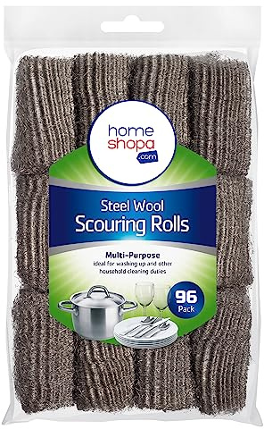 HOMESHOPA Steel Wool Scouring Rolls, 96 Pack Wire Wool Mice Pads, Grade 0, Steel Wool Cleaning Pads for Cleaning, Polishing, Home and Kitchen, Multi-Purpose for Washing Up Pots, Pans, Glass, Metal, 6g