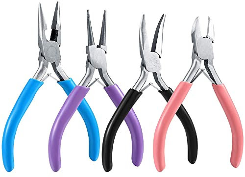 MMOBIEL 4Pcs Jewelry Pliers Set Making Tools Kit, Needle- / Long- / Chain Nose, Wire Cutter Craft Tools for Jewelry Repair, Jewellery Beading, Wire Wrapping, DIY Craft