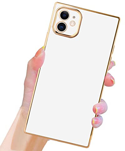 SAKUULO Case for iPhone 11 Case Cute Plating Gold Case for Women Girls Soft TPU Shockproof Raised Full Camera Protection Electroplate Bumper Cover for iPhone 11-White