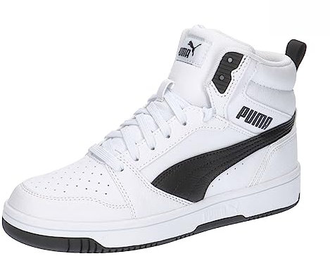PUMA Unisex Kinder Rebound V6 Mid Jr Sneaker, Puma White Puma Black, 37.5 EU