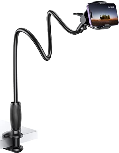 Lamicall Schwanenhals Handyhalterung für Bett, Handyhalter - [80mm Klemmbasis] Flexible Lang Arm Handy Halterung Tisch, 360 Grad Drehung Handy Ständer für iPhone, Samsung, 4-7 Zoll Smartphone