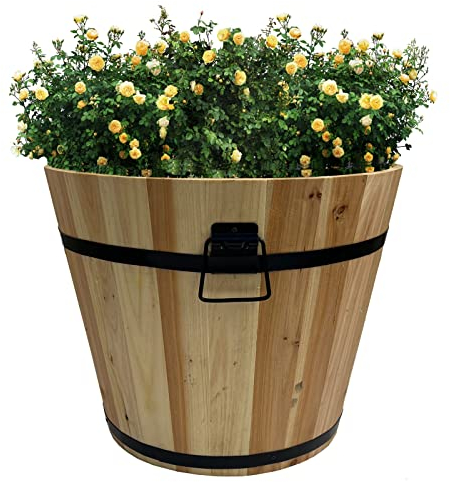 Holz Pflanzkasten | Pflanzkübel | Kräuterbeet | Pflanzkübel | Pflanzentopf | Balkonkasten | Holzkübel | Dekokasten | Dekokübel | Eiche-Look | Größe XL = 44,5cm - Höhe 35cm