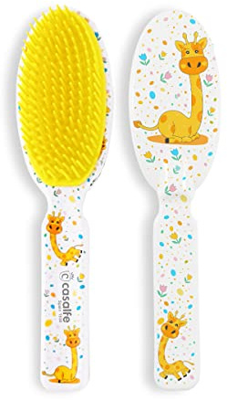 Brosse à cheveux pour bébé de 9 à 17 mois - Avec pointes souples et souples - Idéal pour nettoyer la côte lactée sans douleur ni inconfort - Sans BPA - Avec dessin de girafes - Ecofriendly - Casalfe
