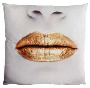 Kissen Deko Zier Kussmund Lips Gold Beige Samt 45x45 cm