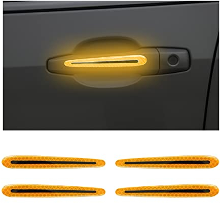 JNNJ 4PCS Auto-Türgriff-Schutz Reflektierende Aufkleber, Autotürgriff Sicherheitswarnung Streifen, 3D-Kohlefaser Autotürgriff Lack Kratzschutz Aufkleber(Gelb)